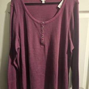 NEW TERRA & SKY WOMENS WAFFLE  LONG SLEEVE TEE SIZE 2X (20W-22W)
